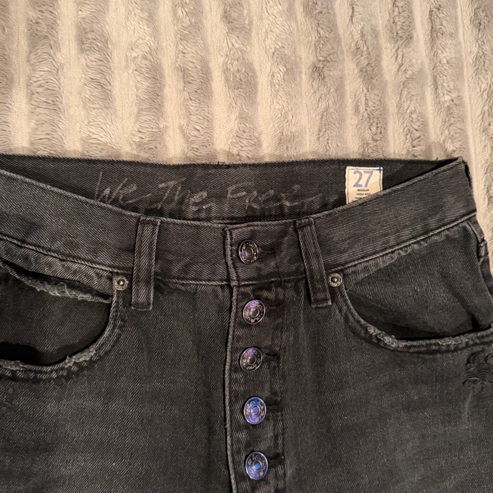 We The Free Free People High Rise Button Fly Distressed Straight Leg Jeans 27 - Picture 4 of 8